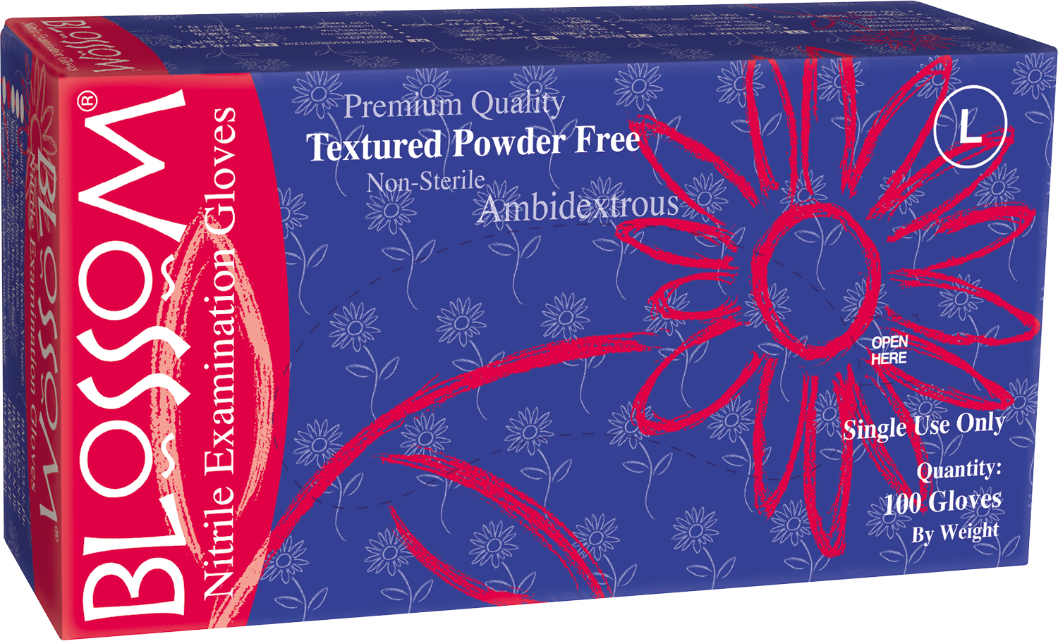Blossom Dark Blue Nitrile Powder Free Textured Exam Gloves