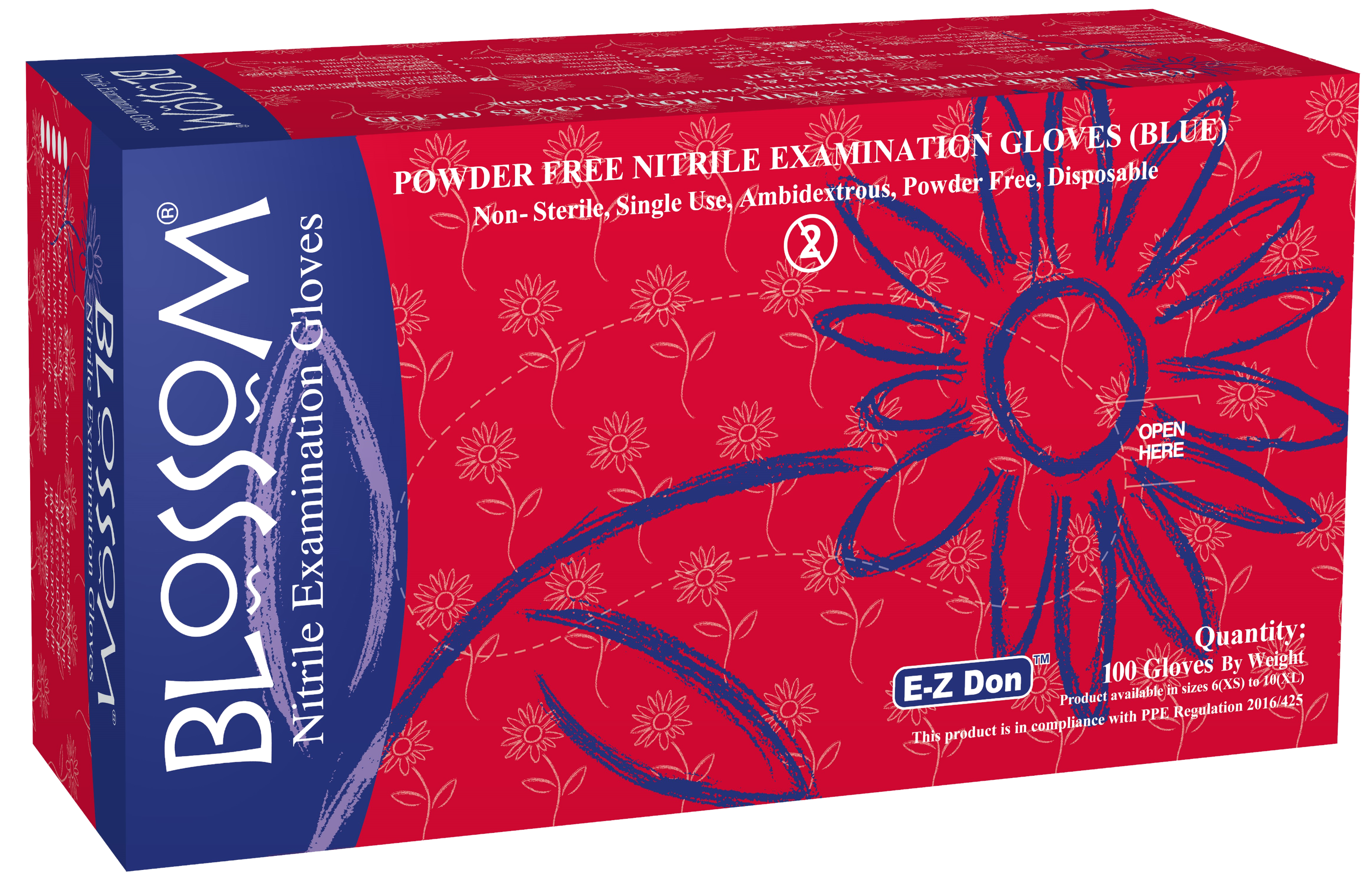 Blossom Cobalt Blue EZ Don Nitrile PF Exam Gloves (100/Box)